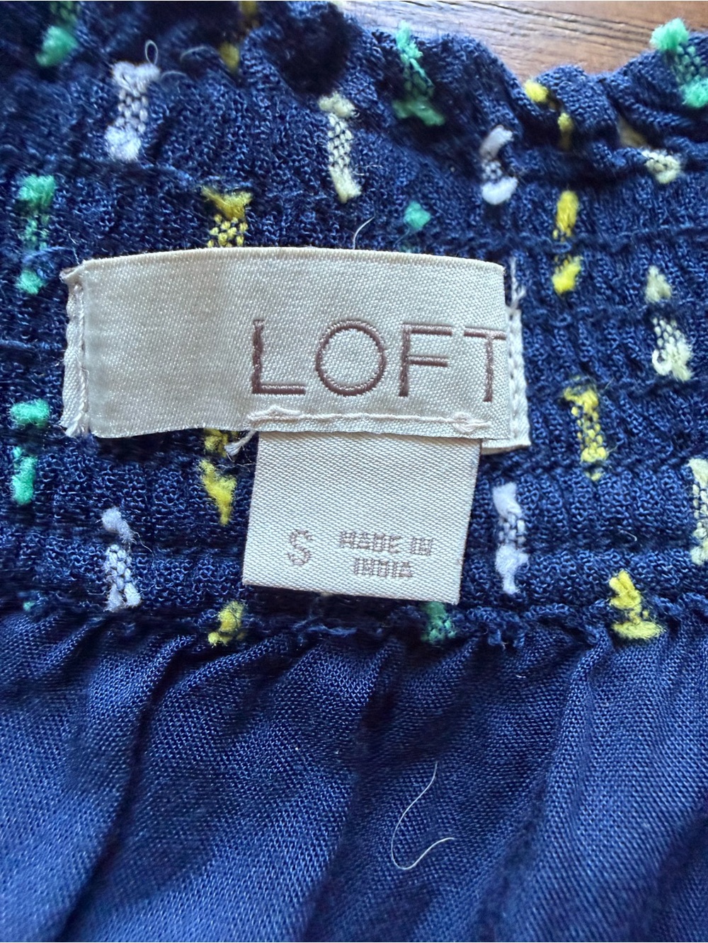 LOFT Navy Smocked Waist Mini Skirt with Tiny Dot Print - Picture 3 of 5